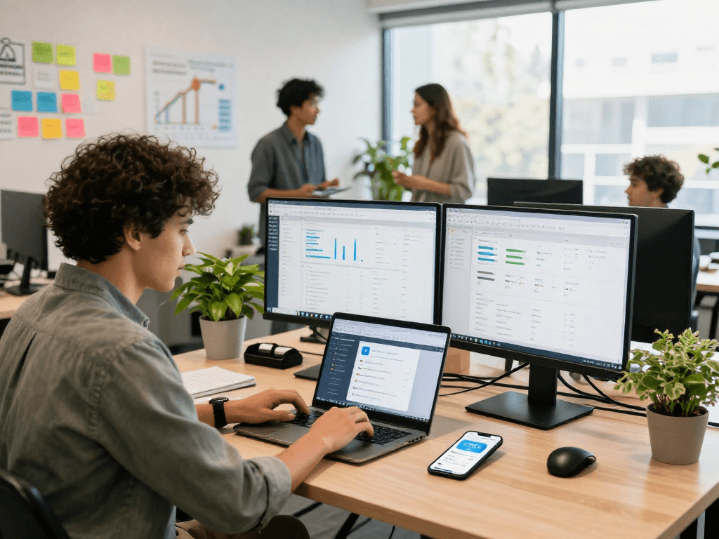Buying app downloads in a vibrant marketing workspace as a strategic boost