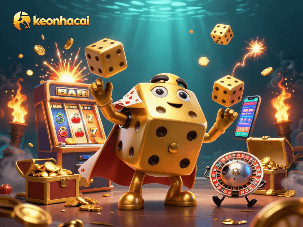 Experience thrilling wins at keonhacai with a vibrant scene of colorful casino game elements.