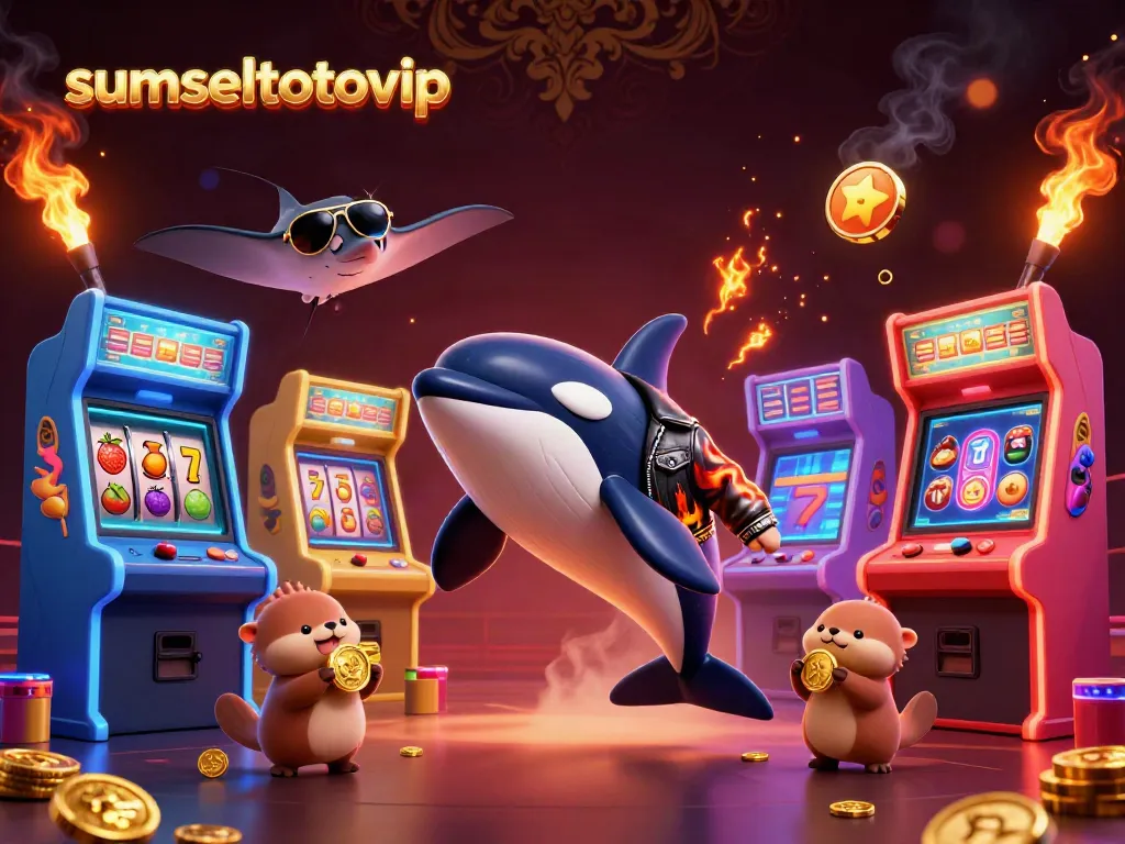 Experience the excitement of sumseltotovip with vibrant 3D casino elements featuring unique characters in an action scene.