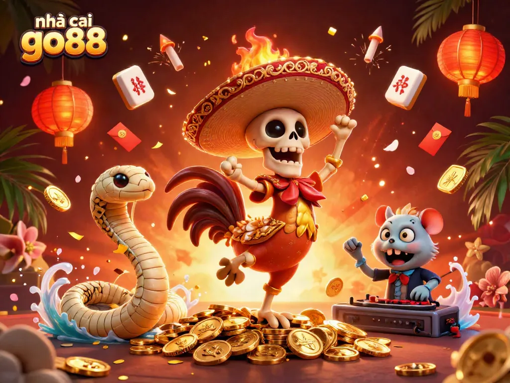 Celebrate winning with the vibrant atmosphere of nhà cái go88, featuring a skeleton mariachi in a colorful casino scene.