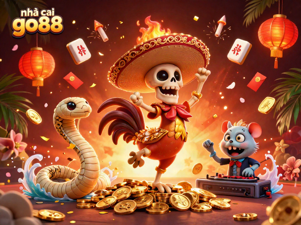 Celebrate winning with the vibrant atmosphere of nhà cái go88, featuring a skeleton mariachi in a colorful casino scene.