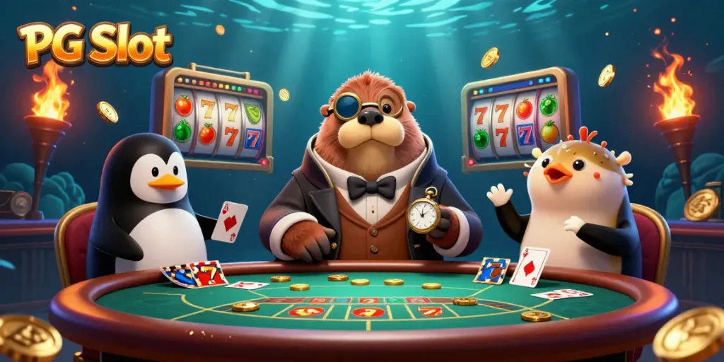 Experience the thrill of PG Slot with vibrant scenes and dynamic characters in a captivating underwater casino.