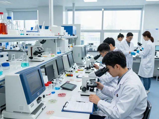 Peptide prices website showcasing innovative laboratories with researchers examining peptide samples