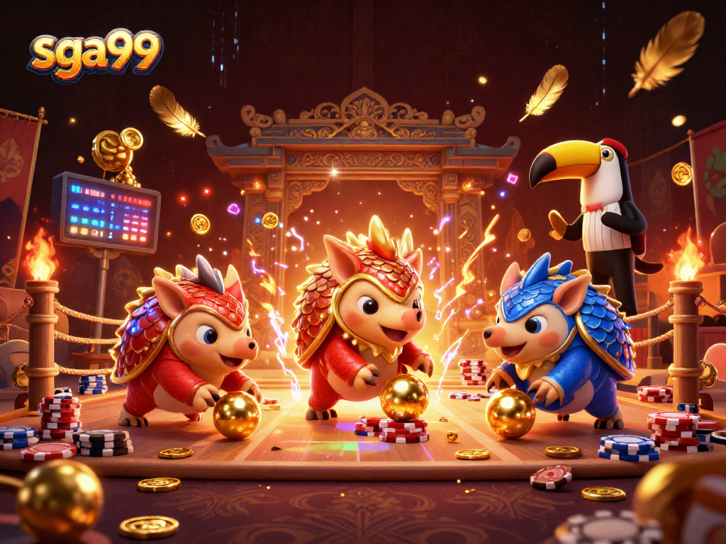 Engage in thrilling gameplay at sga99 with vibrant pangolins rolling through casino chips and golden coins