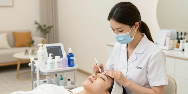 Client receiving CCeye® treatment to effectively Augenringe entfernen in a modern beauty clinic.