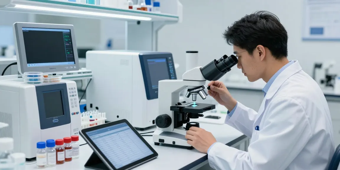 KLOW peptide blend for sale being analyzed in a modern lab by a focused researcher.