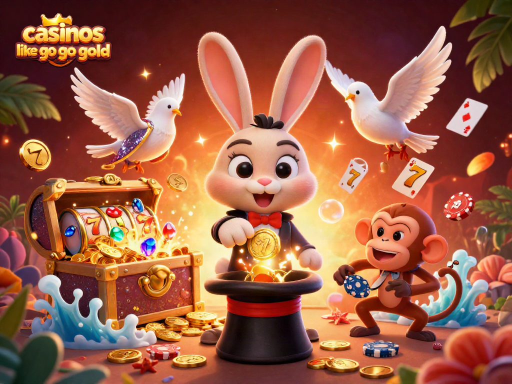 Experience fun-filled action at casinos like Go Go Gold with vibrant cartoon characters and exciting game symbols.