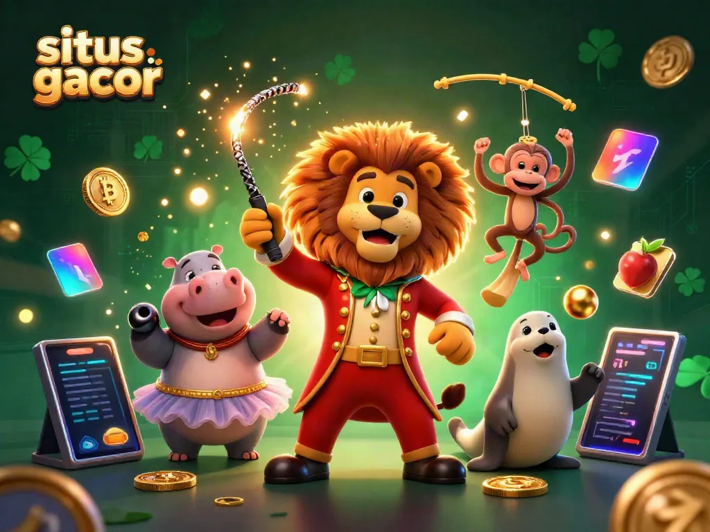 Gambar situs slot gacor yang menunjukkan karakter menarik dalam suasana kasino dengan elemen slot dan koin kripto.