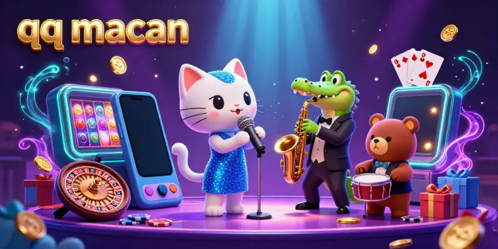Feel the excitement with the jazz-singer cat and friends on the qq macan casino stage, featuring dynamic gaming elements.