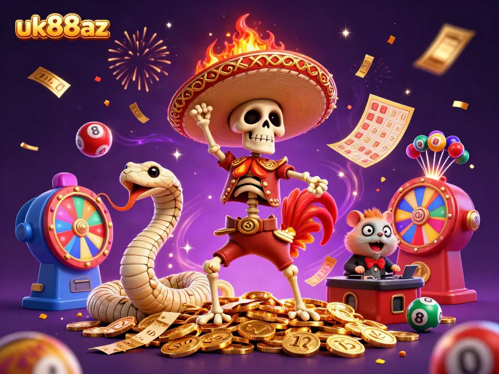 Experience the excitement of uk88az with a vibrant casino-themed dance scene featuring festive characters.