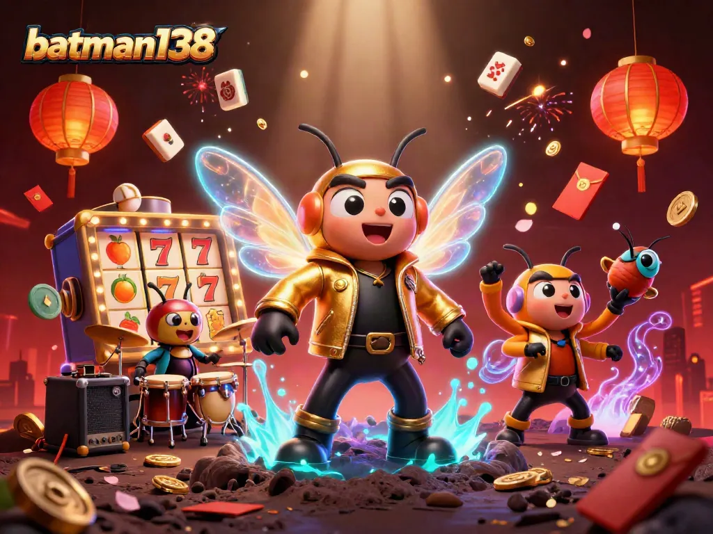 Experience the thrill of batman138 with vibrant casino adventures featuring slot reels and celebratory elements.