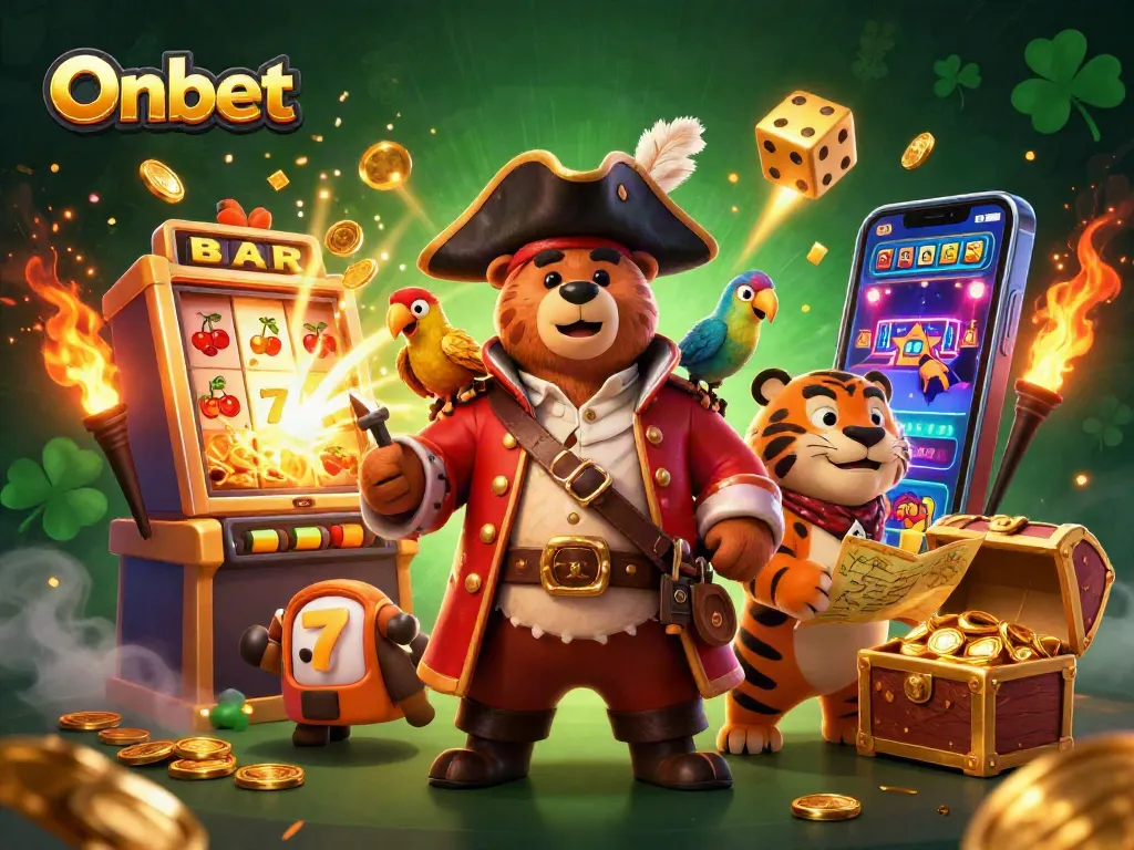 Join the thrilling Onbet gaming adventure with a pirate bear and tiger amid jackpot excitement.