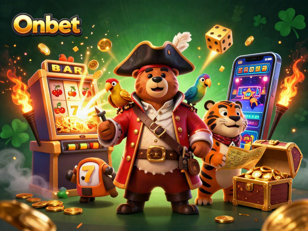 Join the thrilling Onbet gaming adventure with a pirate bear and tiger amid jackpot excitement.