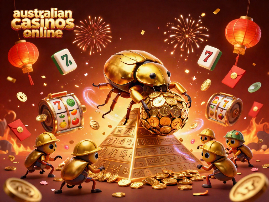 Experience the excitement of australian casinos online with dynamic animated casino symbols and golden coins.