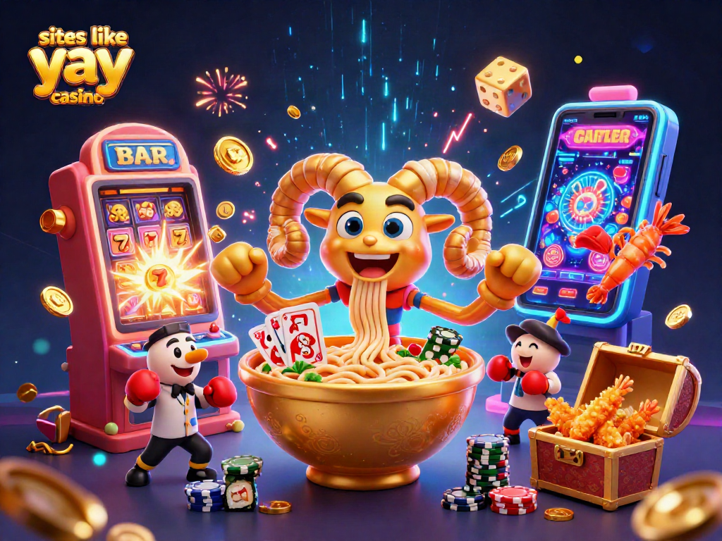 Play and win at sites like yay casino with exciting 3D illustration of characters and gaming elements.
