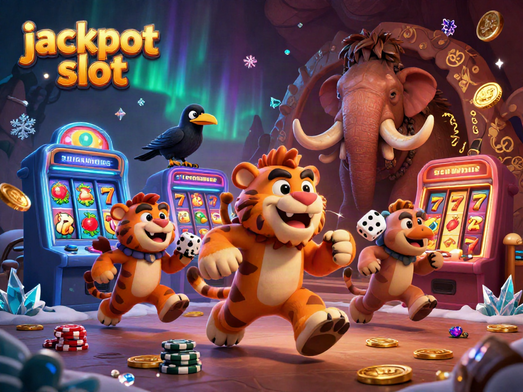 Activate your winning spin in jackpot slot with a lively prehistoric casino scene