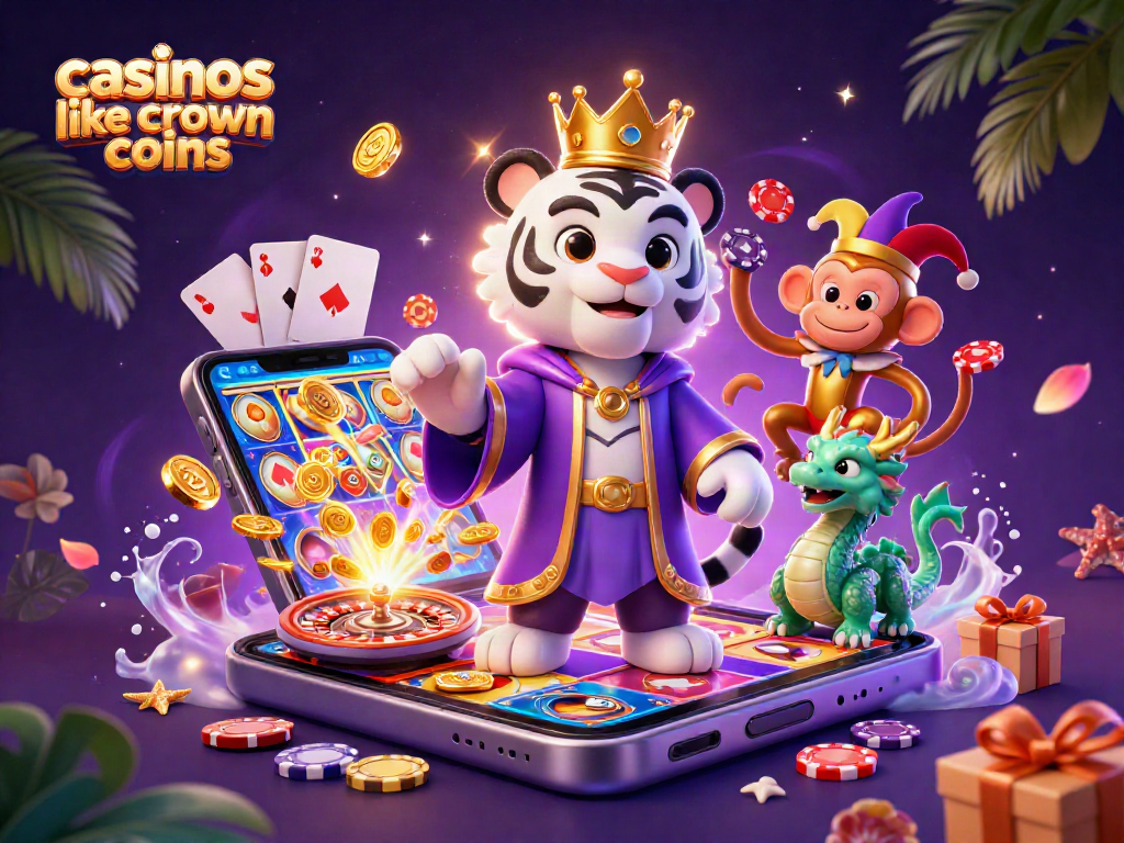 Experience ultimate fun at casinos like Crown Coins with lively characters and gambling elements.