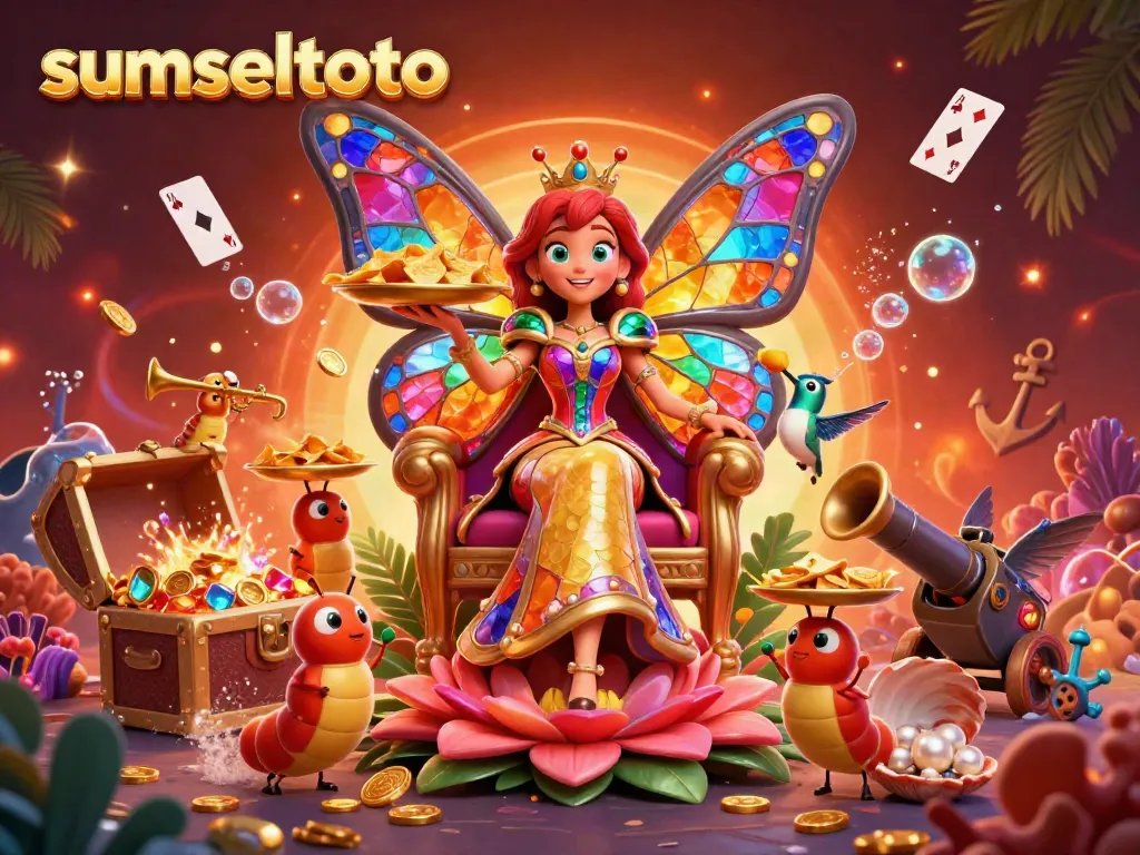 Sumseltoto offers a vibrant scene with a butterfly queen and casino vibes, filled with gold treasures and playful charm.