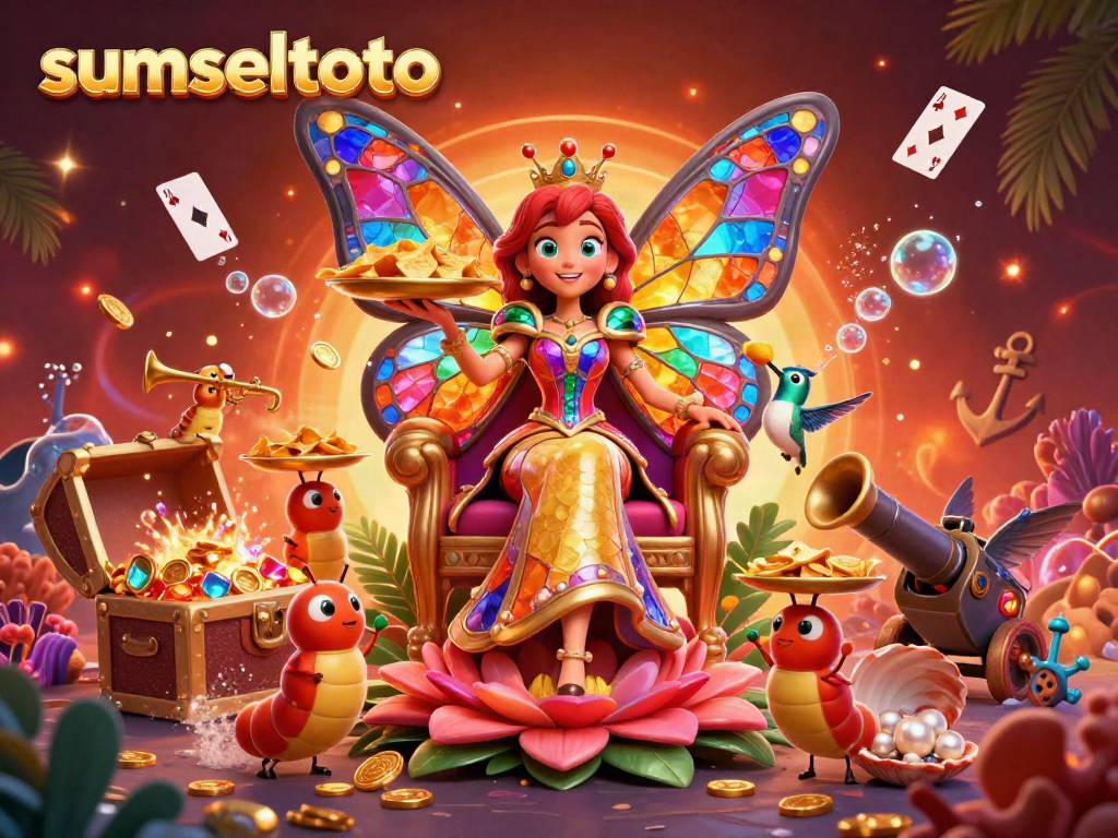 Sumseltoto offers a vibrant scene with a butterfly queen and casino vibes, filled with gold treasures and playful charm.