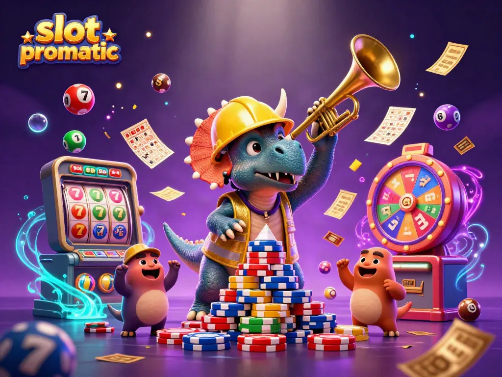 Experience the thrill of slot pragmatic with a lively cartoon scene featuring vibrant gaming elements.