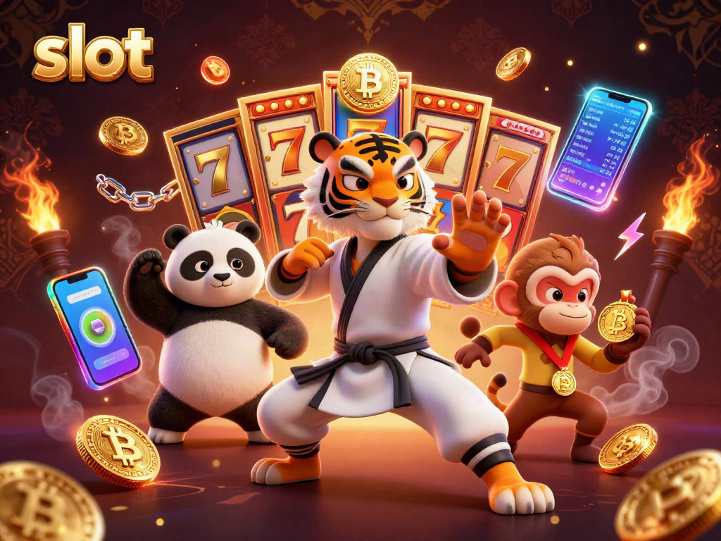 Engage in thrilling slot action with a kung fu tiger master, panda disciple, and monkey student.