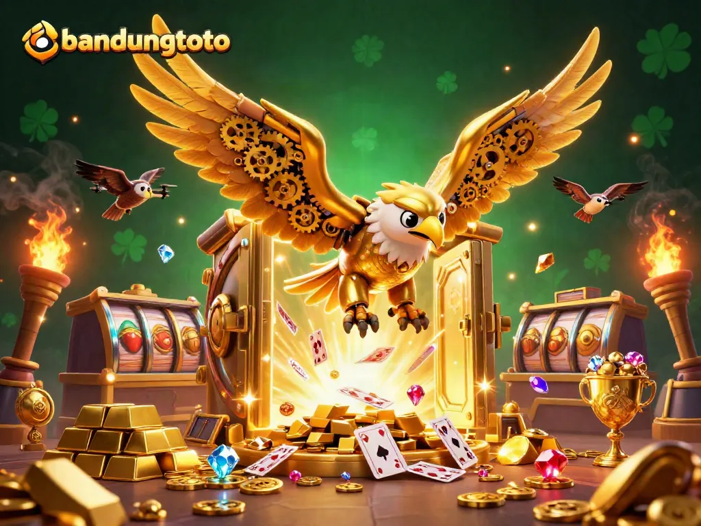 Experience thrilling gameplay with Bandungtoto's dynamic 3D casino scene showcasing golden treasures and card action.