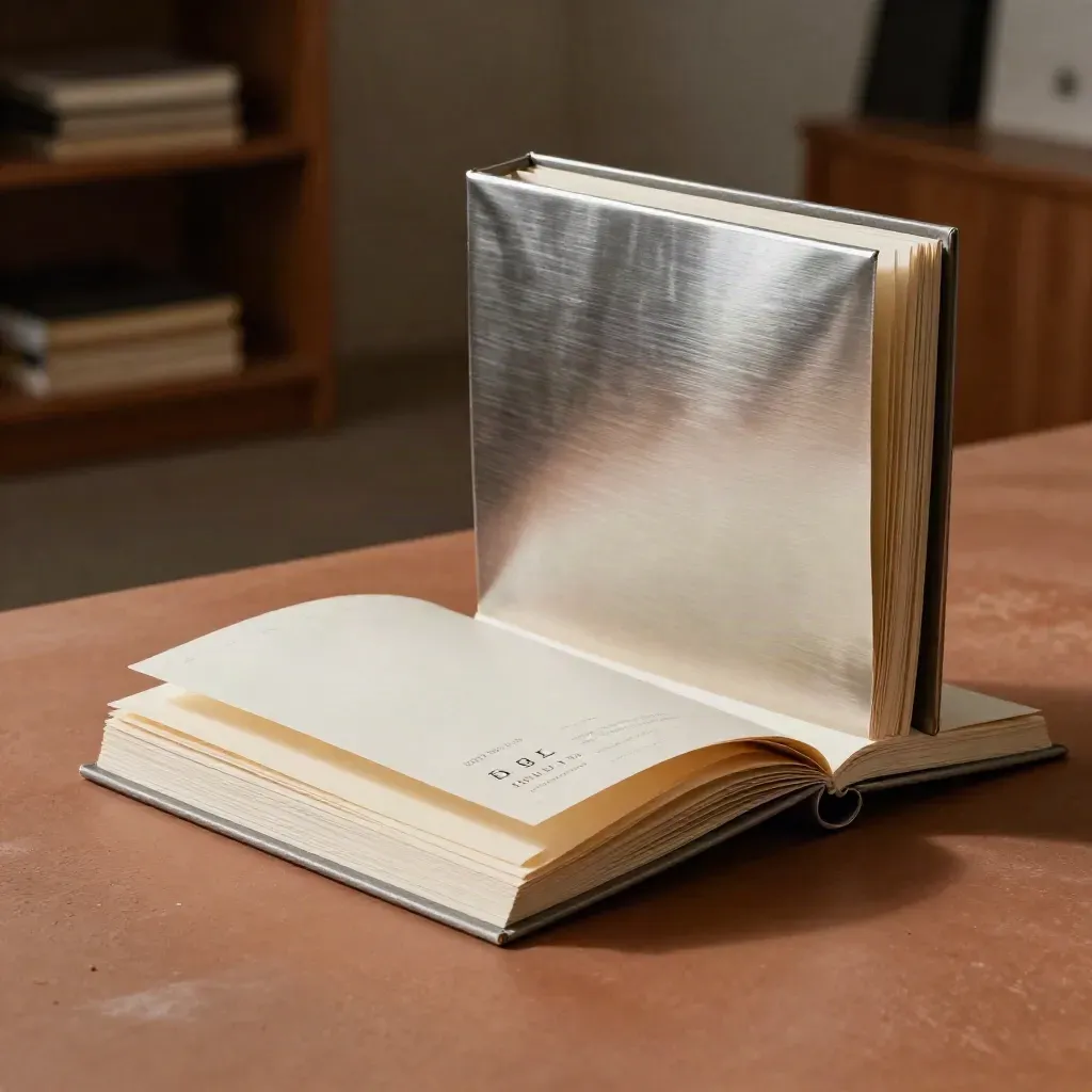 Premium pitch-deck folio and brushed-metal box on a terracotta studio plinth.