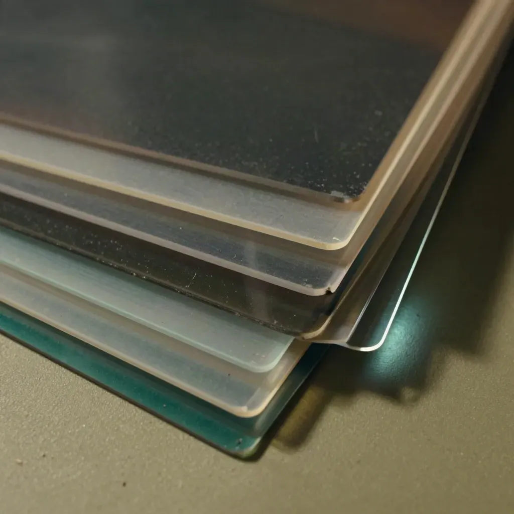 Layered motion cels and teal gels beside a small light-panel edge in dramatic close-up.