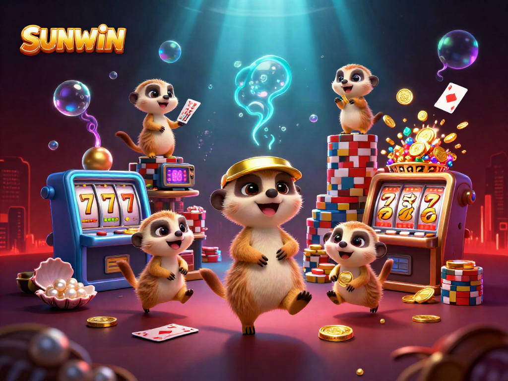 Discover winning strategies at SUNWIN's vibrant casino with animated meerkats in action.