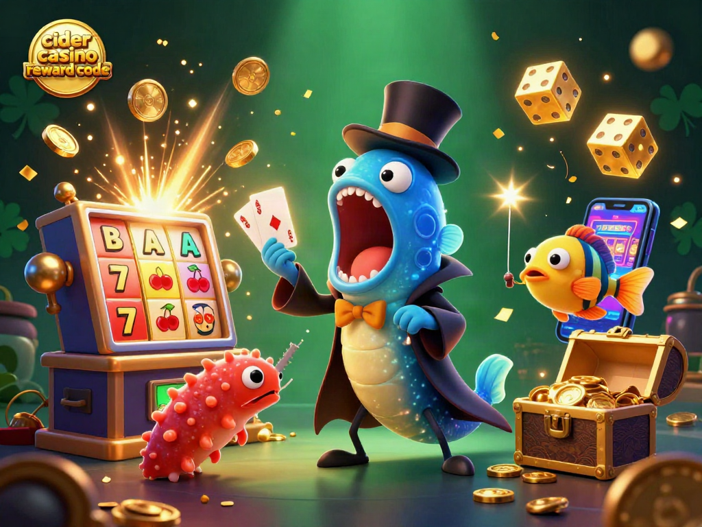 Experience the excitement of Cider Casino reward code with vibrant casino characters performing magic tricks.