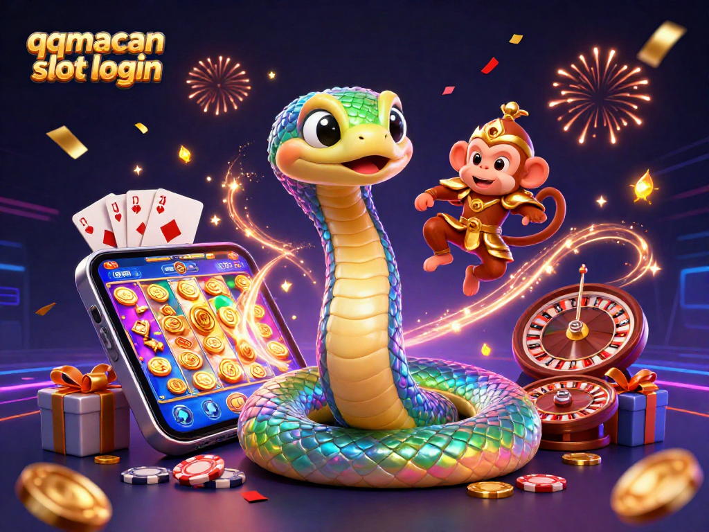 Engage with qqmacan slot login through this vibrant 3D scene filled with captivating gambling elements.