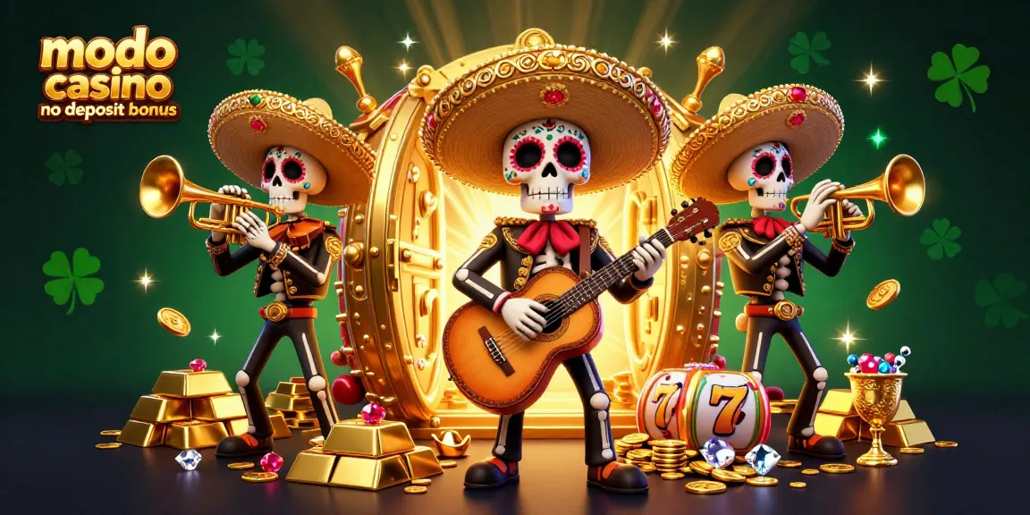 Claim free coins with the modo casino no deposit bonus in vibrant casino illustration.