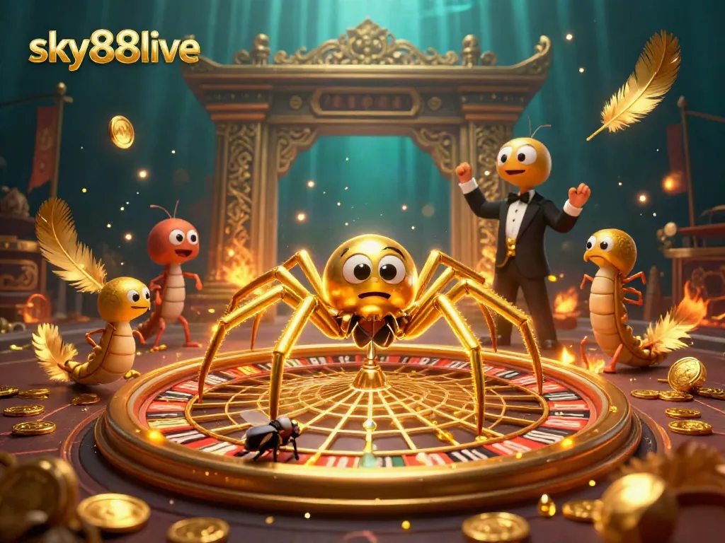 Engage in thrilling bets at sky88live, where a golden web roulette wheel captivates players!