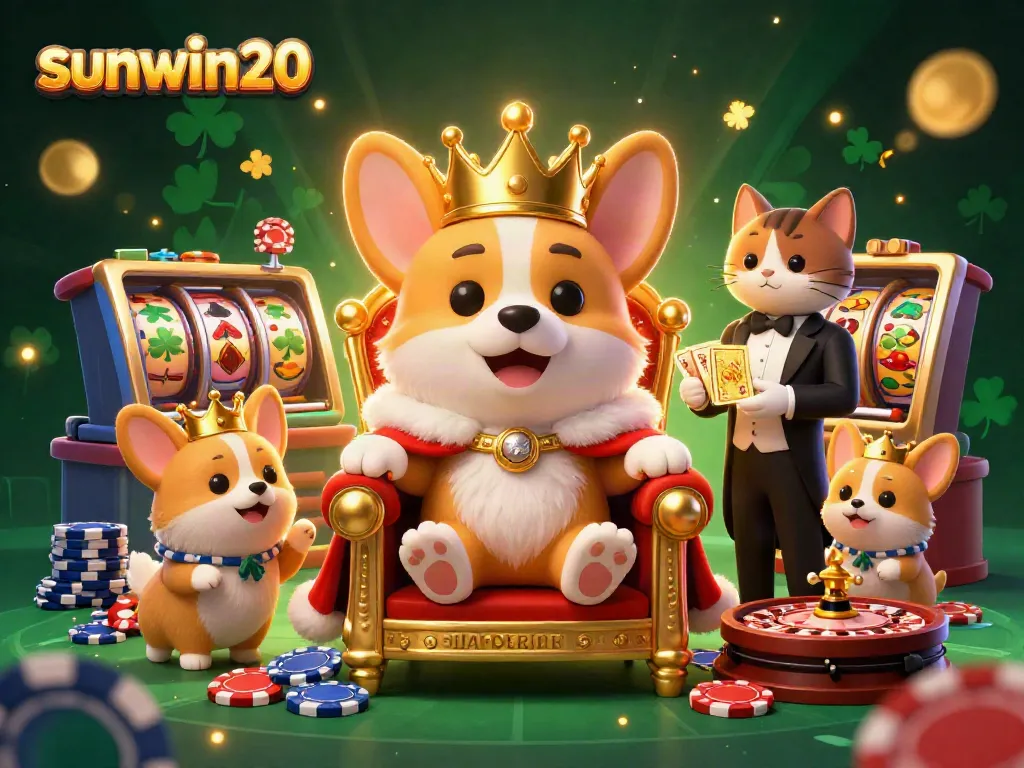 Experience winning moments at sunwin20 with a vibrant illustration featuring royal gaming elements.