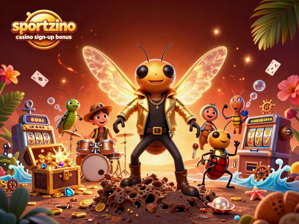 Claim your sportzino casino sign-up bonus with vibrant game elements and dynamic 3D characters.