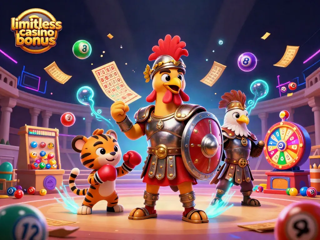 Engage with limitless casino bonus featuring animated characters and vibrant casino elements