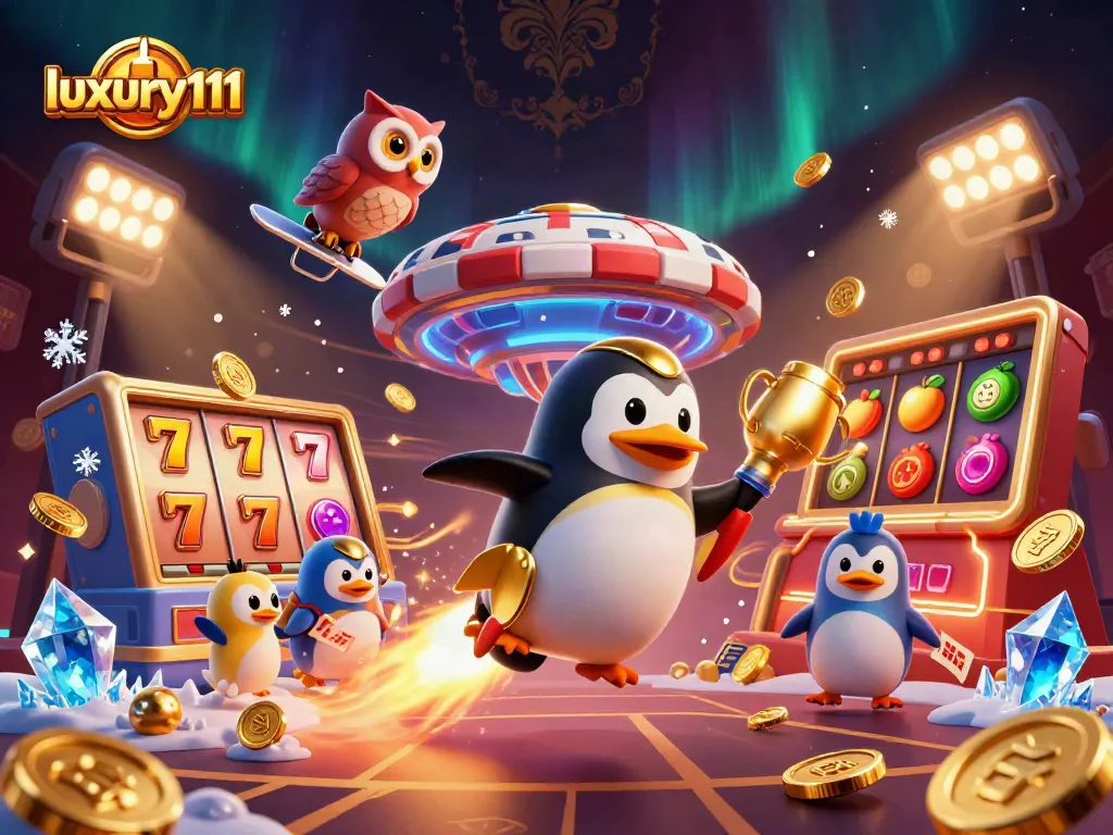 Engage with the luxury111 experience featuring a vibrant 3D casino scene filled with thrilling slot elements and dynamic action.