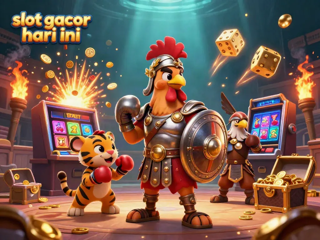 Experience thrilling wins with slot gacor hari ini amidst a vibrant 3D casino scene.
