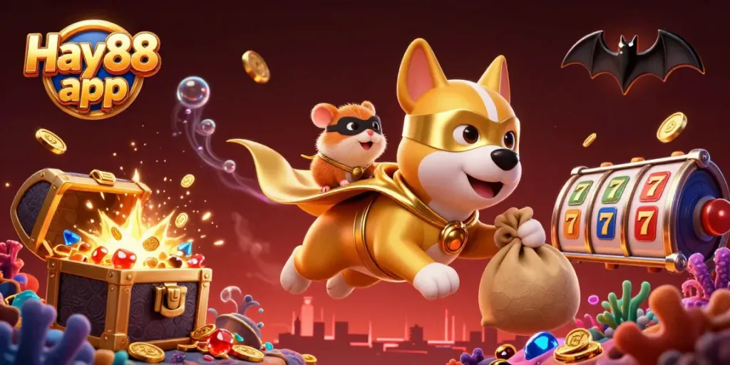 Embrace the excitement of the Hay88 app as a superhero dog leads the adventure in 3D gambling!
