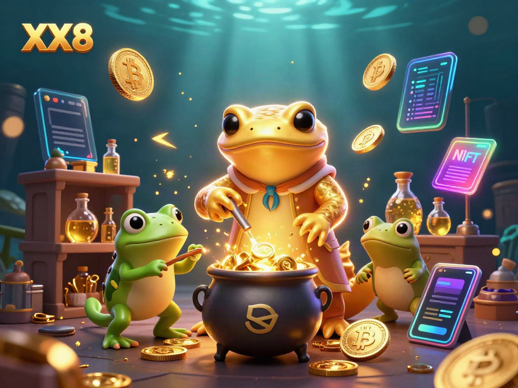 Engage with XX8's thrilling gaming world as characters create gold coins in a dynamic scene