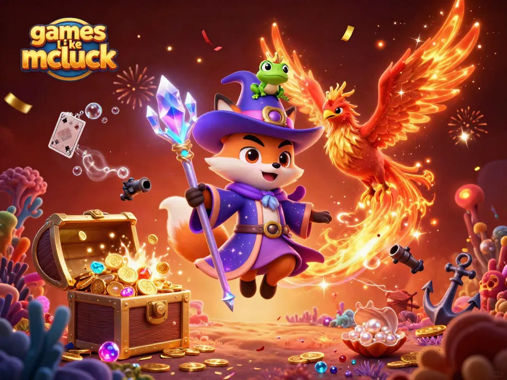 Engage in games like mcluck with a thrilling digital casino scene featuring mystical characters and treasure.
