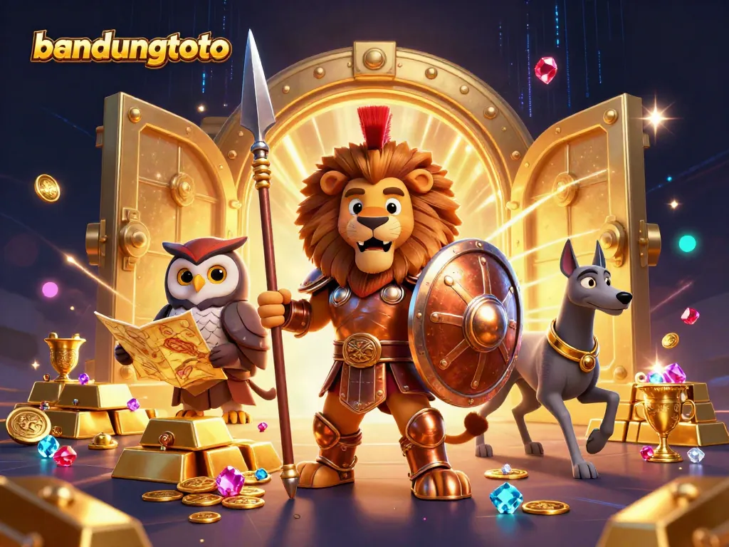 Engage with bandungtoto in a vibrant 3D depiction showcasing online gaming excitement, dynamic treasures, and immersive play.