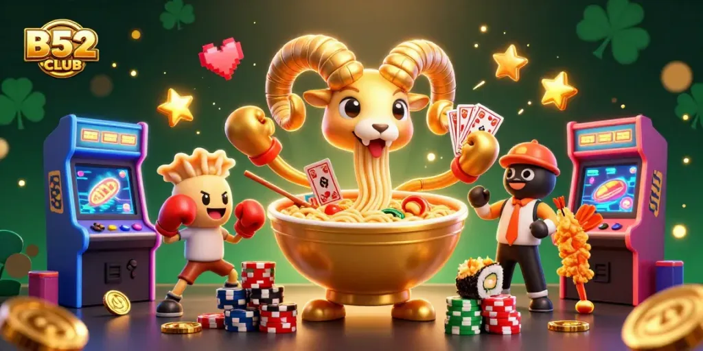 B52CLUB players enjoy casino games in a vibrant 3D environment filled with interactive characters and elements