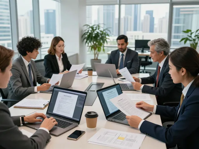 Judicial Support Services in Dubai team discussing legal matters in a modern office