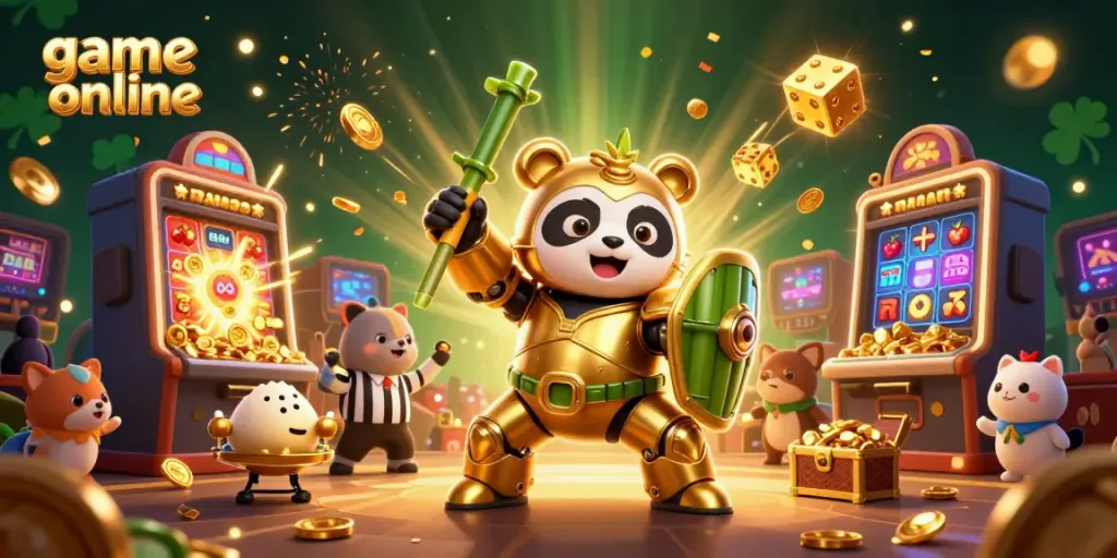 Engage with exciting game online scenes featuring a golden panda in a mech suit generating jackpots.