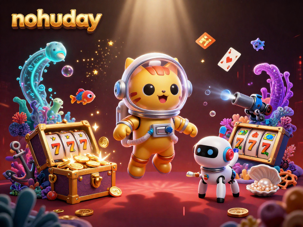 Experience the fun of nohuday with joyful slots, floating treasures, and alien companions in a cosmic scene.