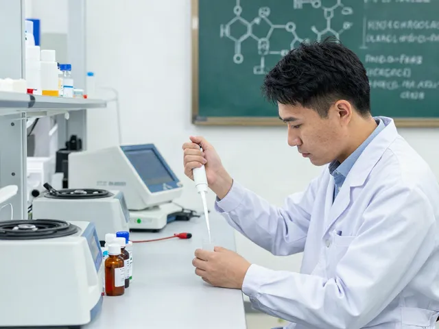 Scientist handling peptides for sale in a modern lab environment, showcasing research focus and precision.