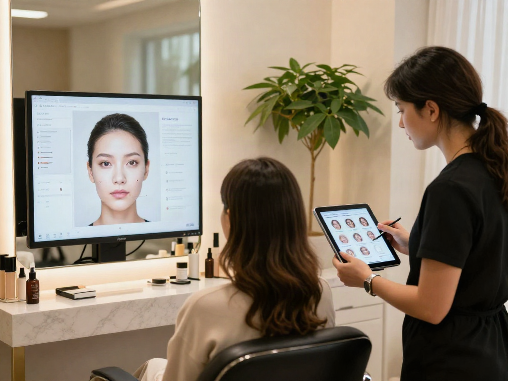 ClinicEvo better than QOVES analysis showcasing personalized skincare recommendations in a modern beauty salon.