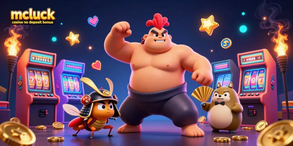 Engage with the exciting mcluck casino no deposit bonus illustrated with dynamic game elements and vibrant characters.
