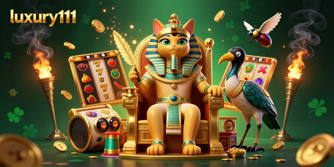 Play exciting slot games with luxury111, featuring an Egyptian-themed casino scene bursting with energy.